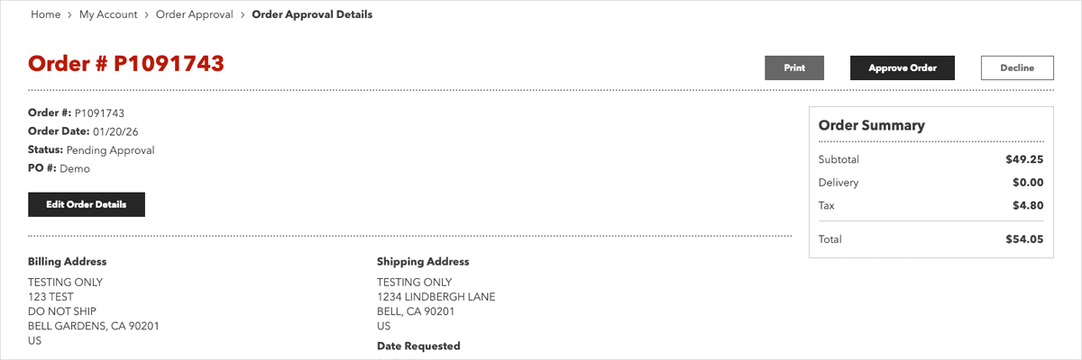 Edit Orders Pending Approval - Individual FoodService