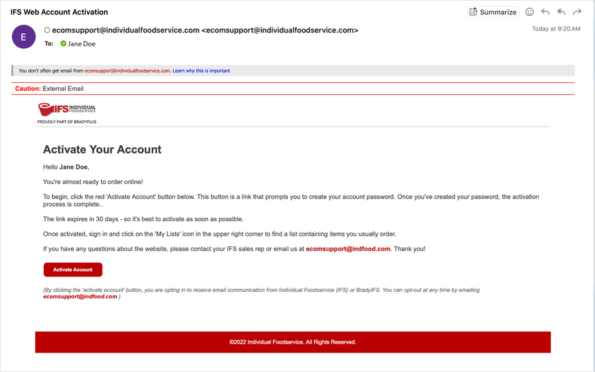 Activate My Account - Individual FoodService