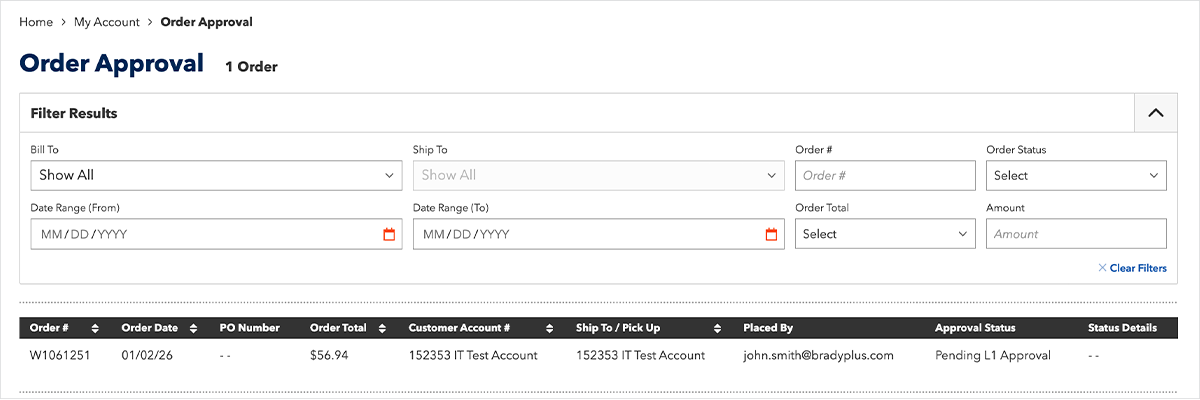 Edit Orders Pending Approval - BradyPLUS