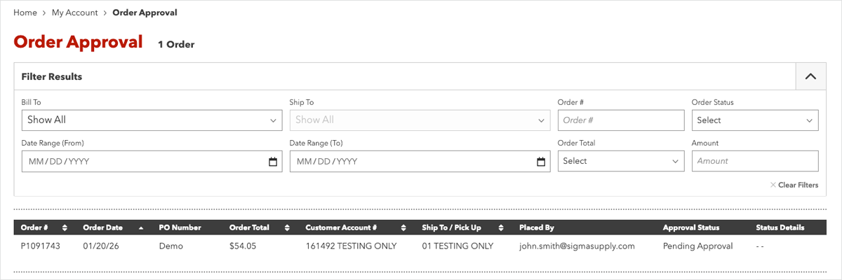Edit Orders Pending Approval - Individual FoodService